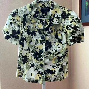 Perceptions New York size 8 (G13)brown yellow and white puffy short sleeve top